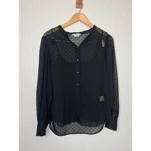 Boden Black Sheer Dot Blouse